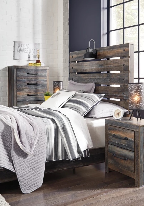Ashley SM Drystan Wood Panel Bedroom Set w/LED Light