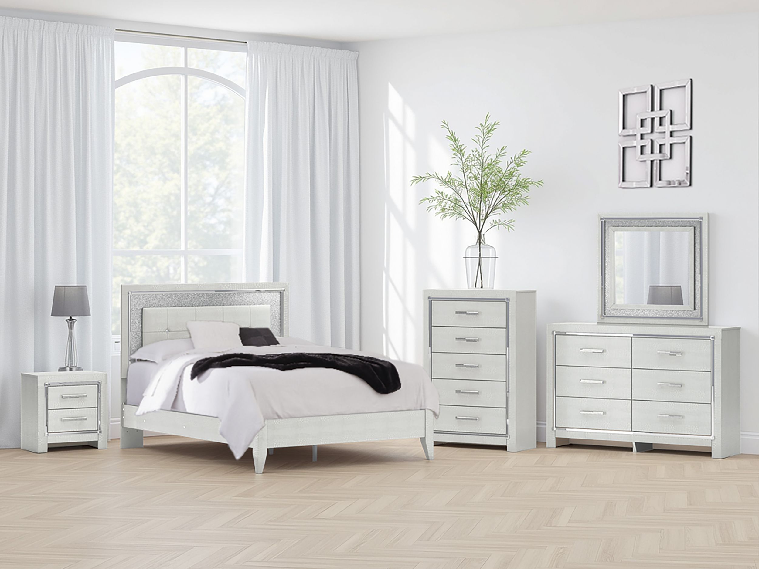 Zyniden Upholstered Panel Bed w/LED Light, Queen Size