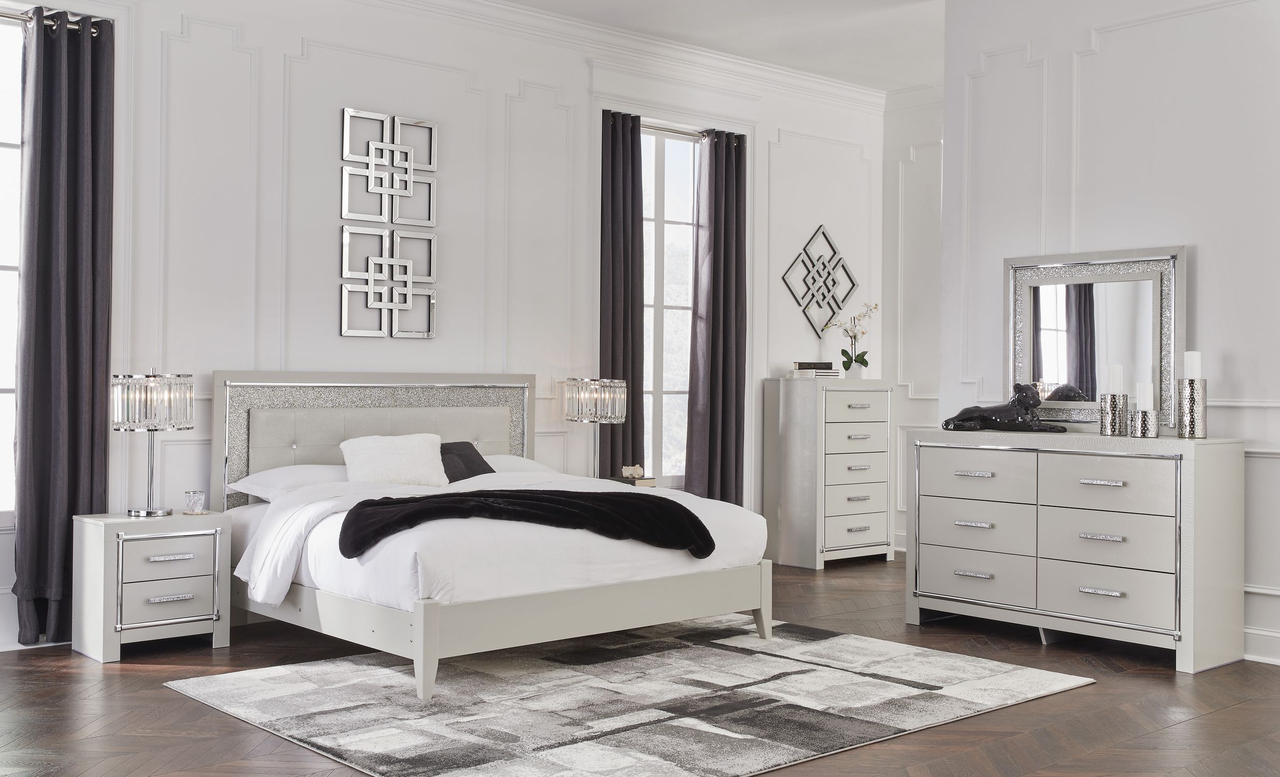 Zyniden Upholstered Panel Bedroom Set w/LED Light