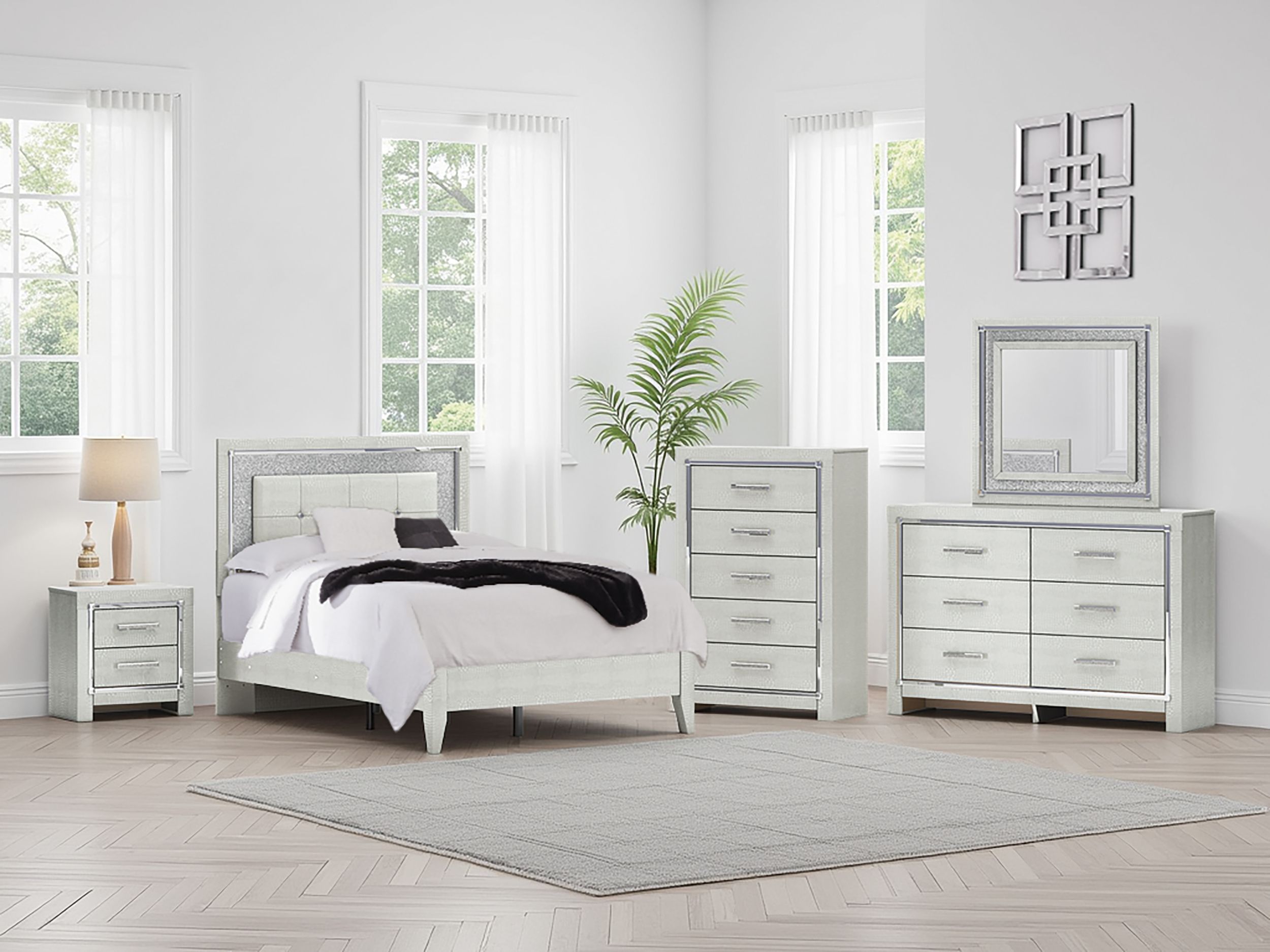 Zyniden Upholstered Panel Bed w/LED Light, Full Size