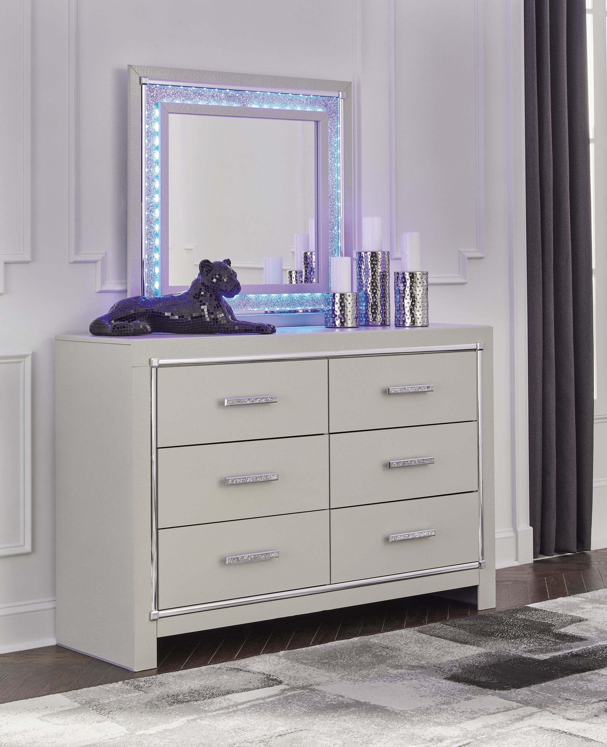 Zyniden Upholstered Panel Bedroom Set w/LED Light