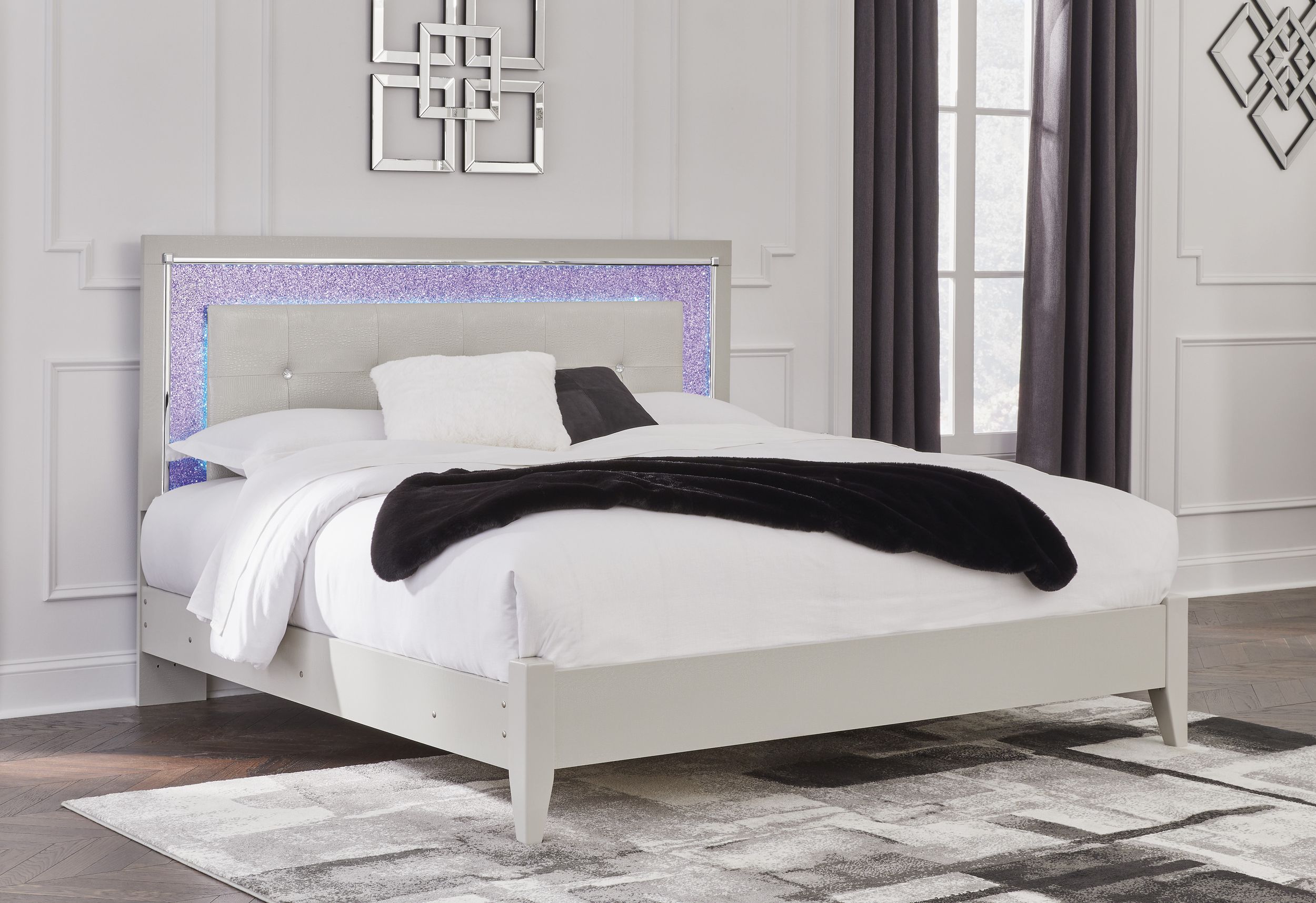 Zyniden Upholstered Panel Bedroom Set w/LED Light