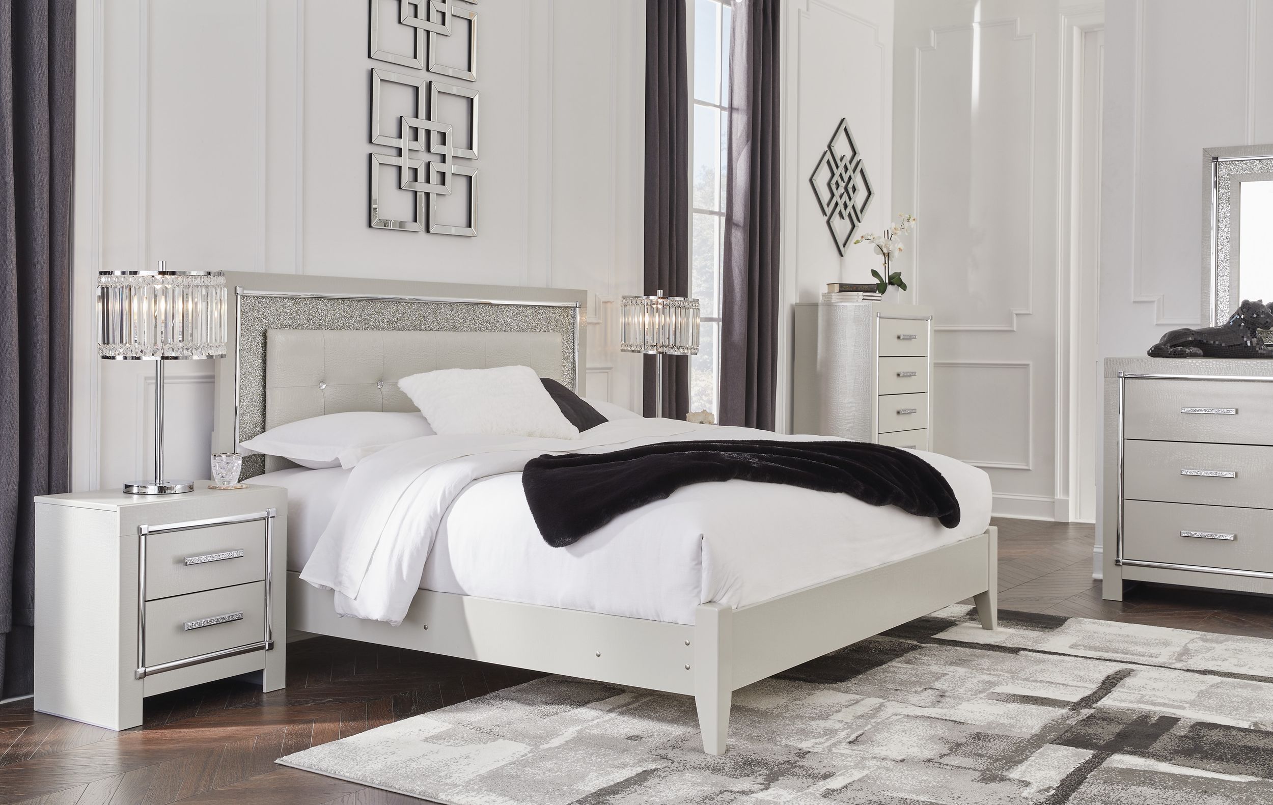 Zyniden Upholstered Panel Bedroom Set w/LED Light