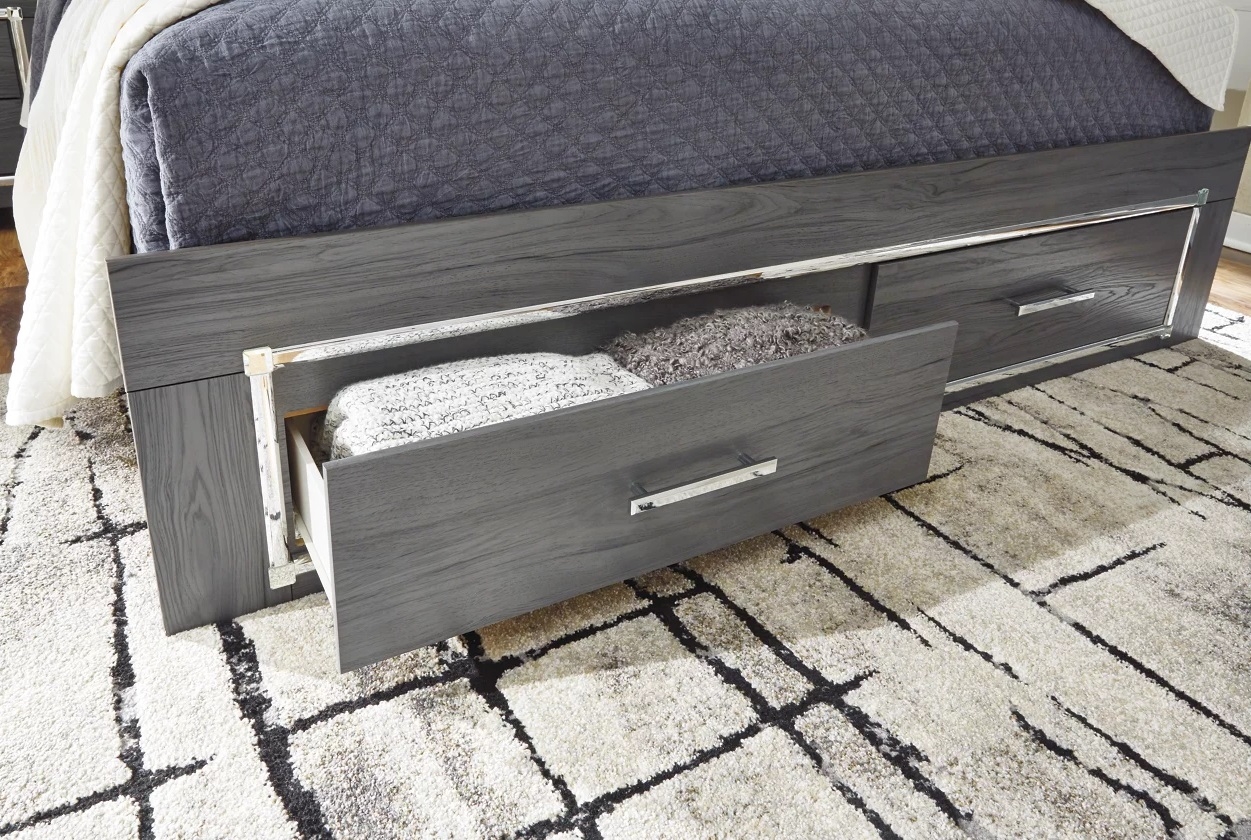 Lodanna Faux Leather/Wood Panel Storage Bed w/LED Lighting, King Size