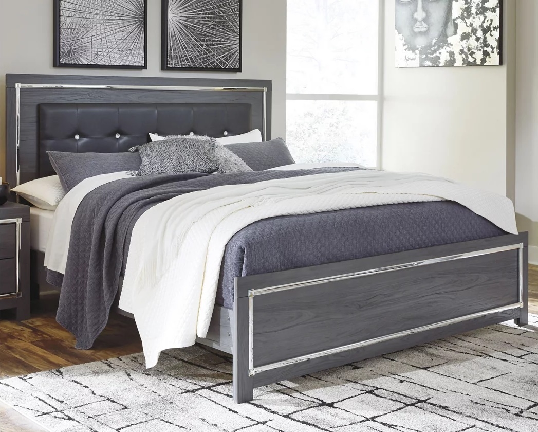 Lodanna Faux Leather/Wood Panel Bed w/LED Lighting
