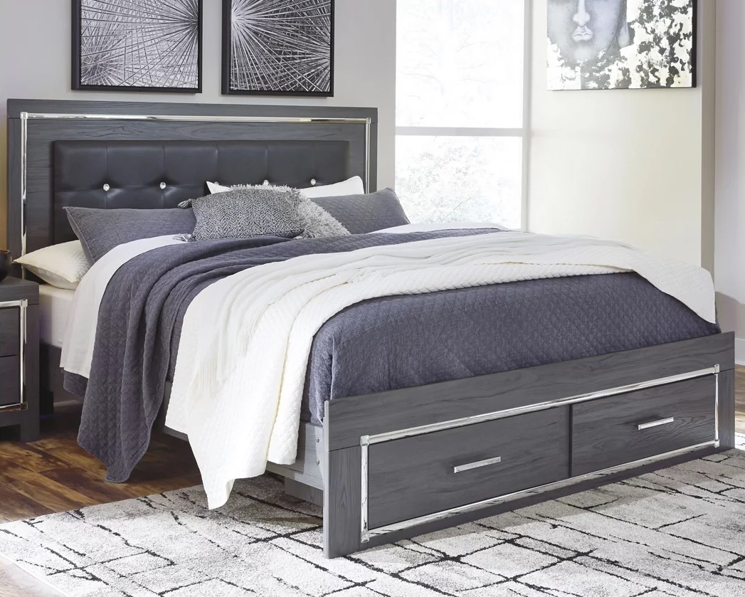 Lodanna Faux Leather/Wood Panel Storage Bed w/LED Lighting