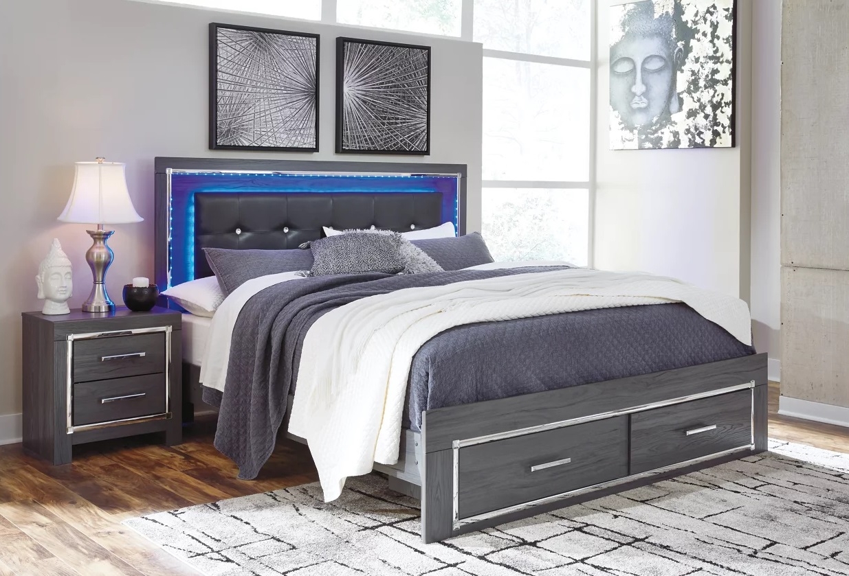 Lodanna Faux Leather/Wood Panel Storage Bedroom Set w/LED Lighting