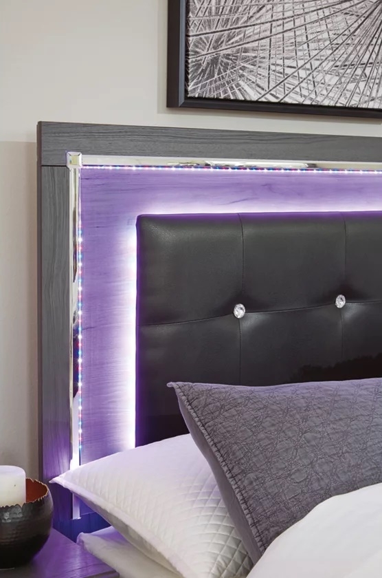 Lodanna Faux Leather/Wood Panel Storage Bed w/LED Lighting, King Size