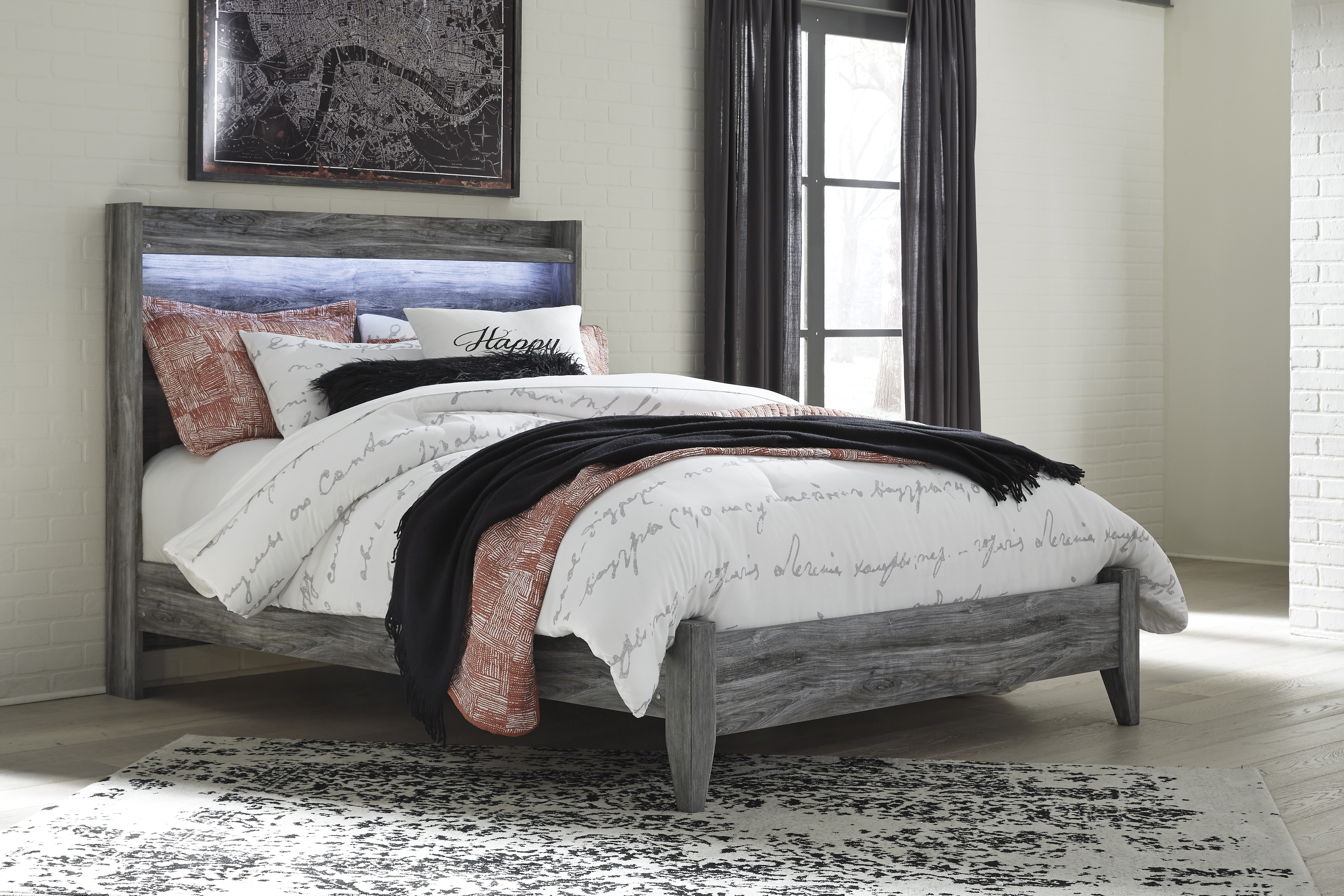 Baystorm MDF/Wood Veneer Panel Bed, Queen Size