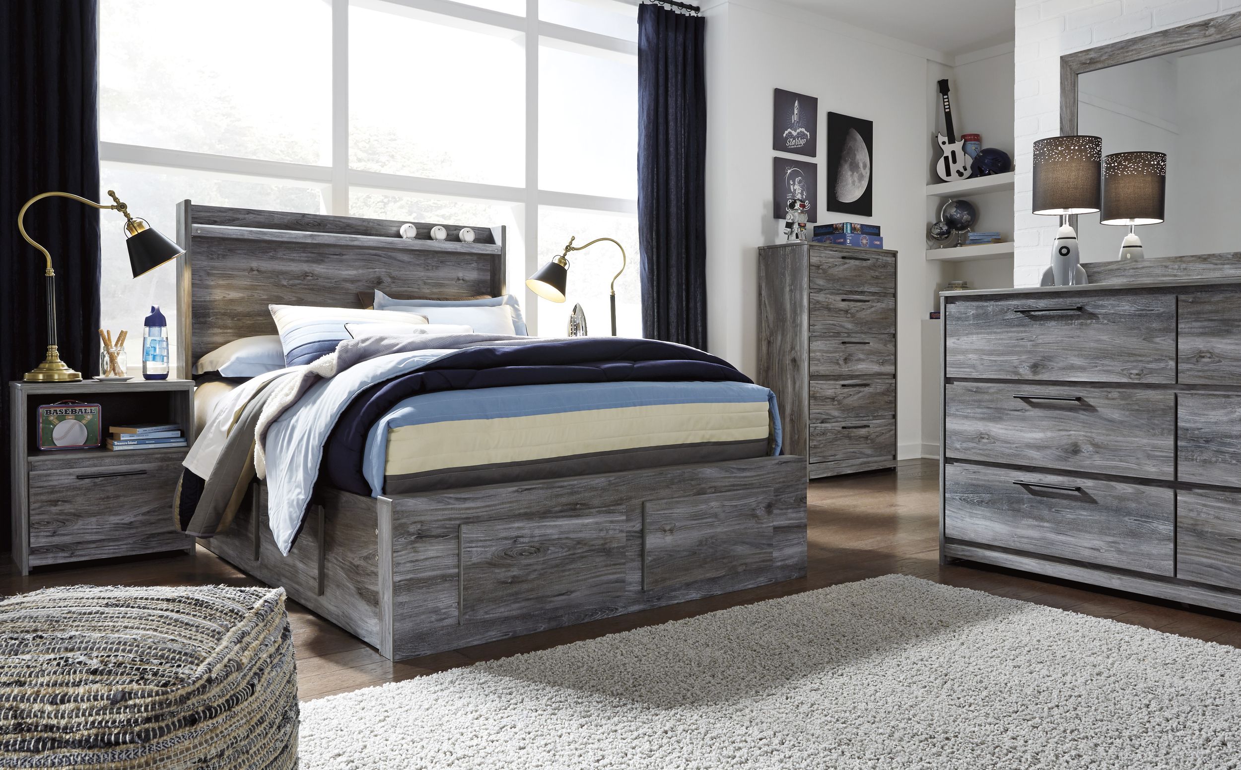 Baystorm MDF/Wood Veneer Panel Bed w/6 Storage Drawers, King Size