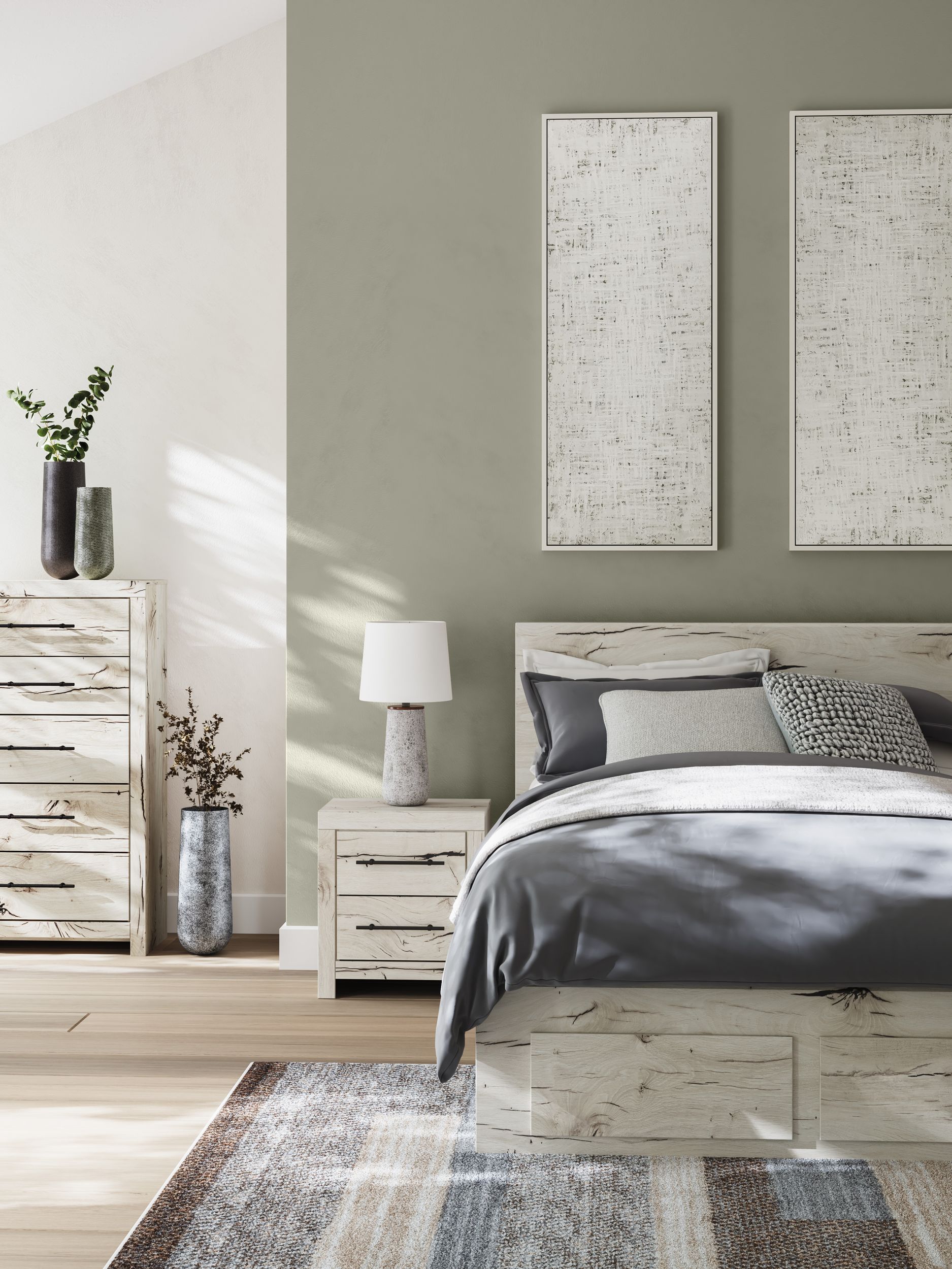 Lawroy MDF Panel Storage Bedroom Set w/2 Drawers