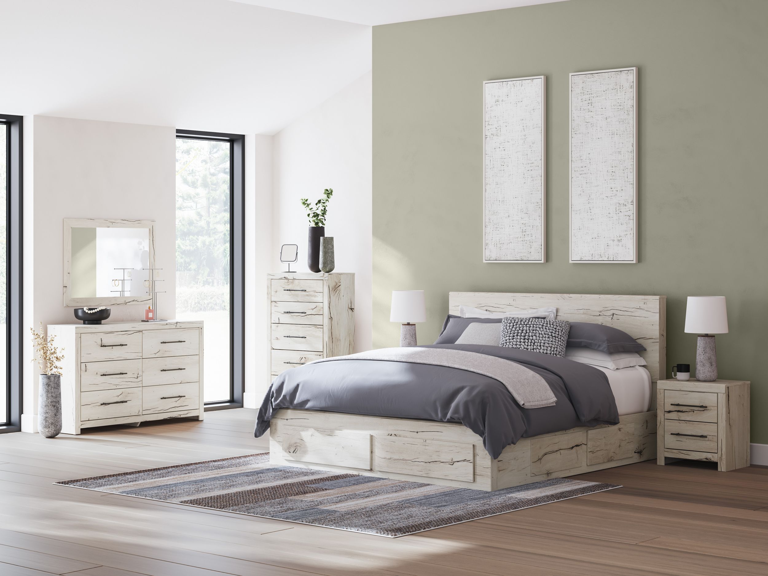 Lawroy MDF Panel Storage Bedroom Set w/6 Drawers