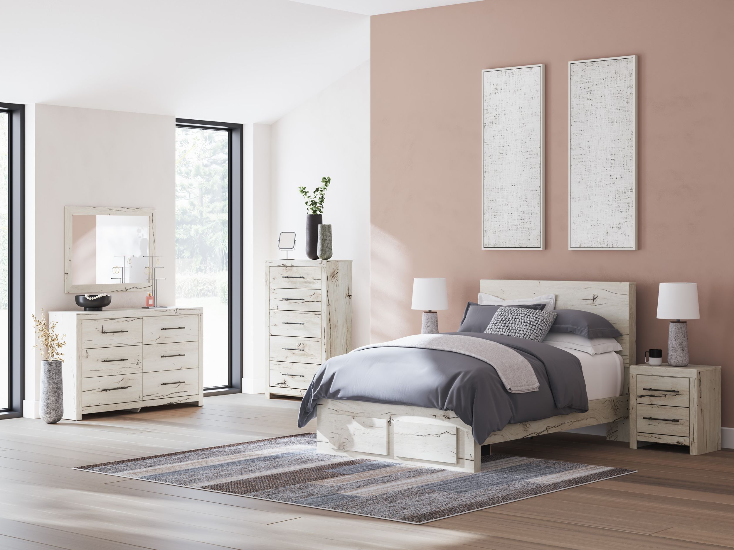 Lawroy MDF Panel Storage Bedroom Set w/2 Drawers