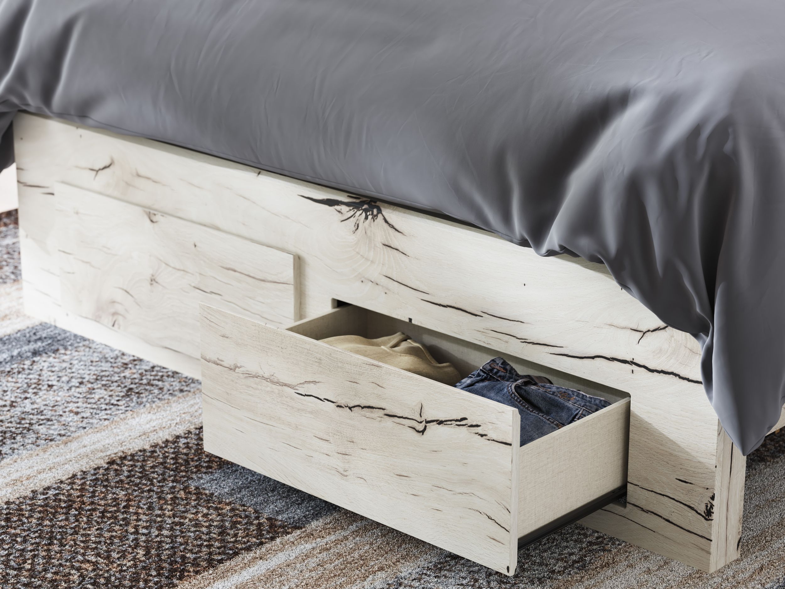 Lawroy MDF Panel Storage Bed w/2 Drawers, Queen Size