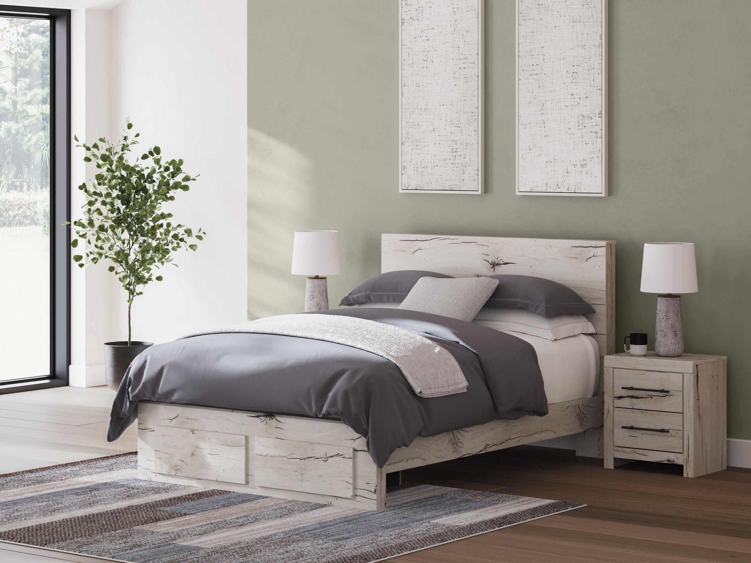 Lawroy MDF Panel Storage Bedroom Set w/2 Drawers