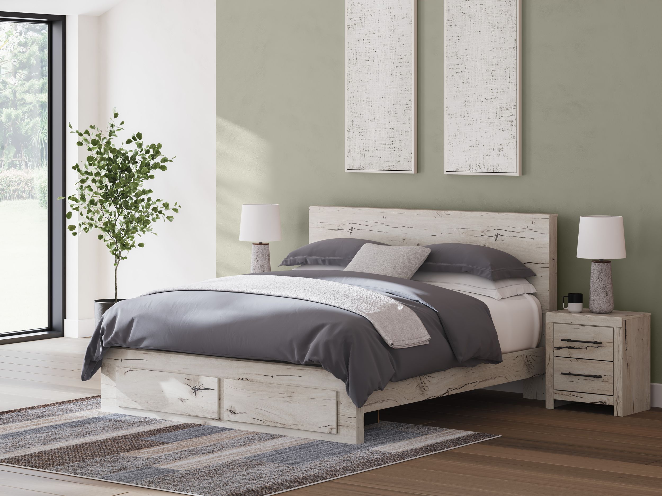 Lawroy MDF Panel Storage Bed w/2 Drawers, King Size