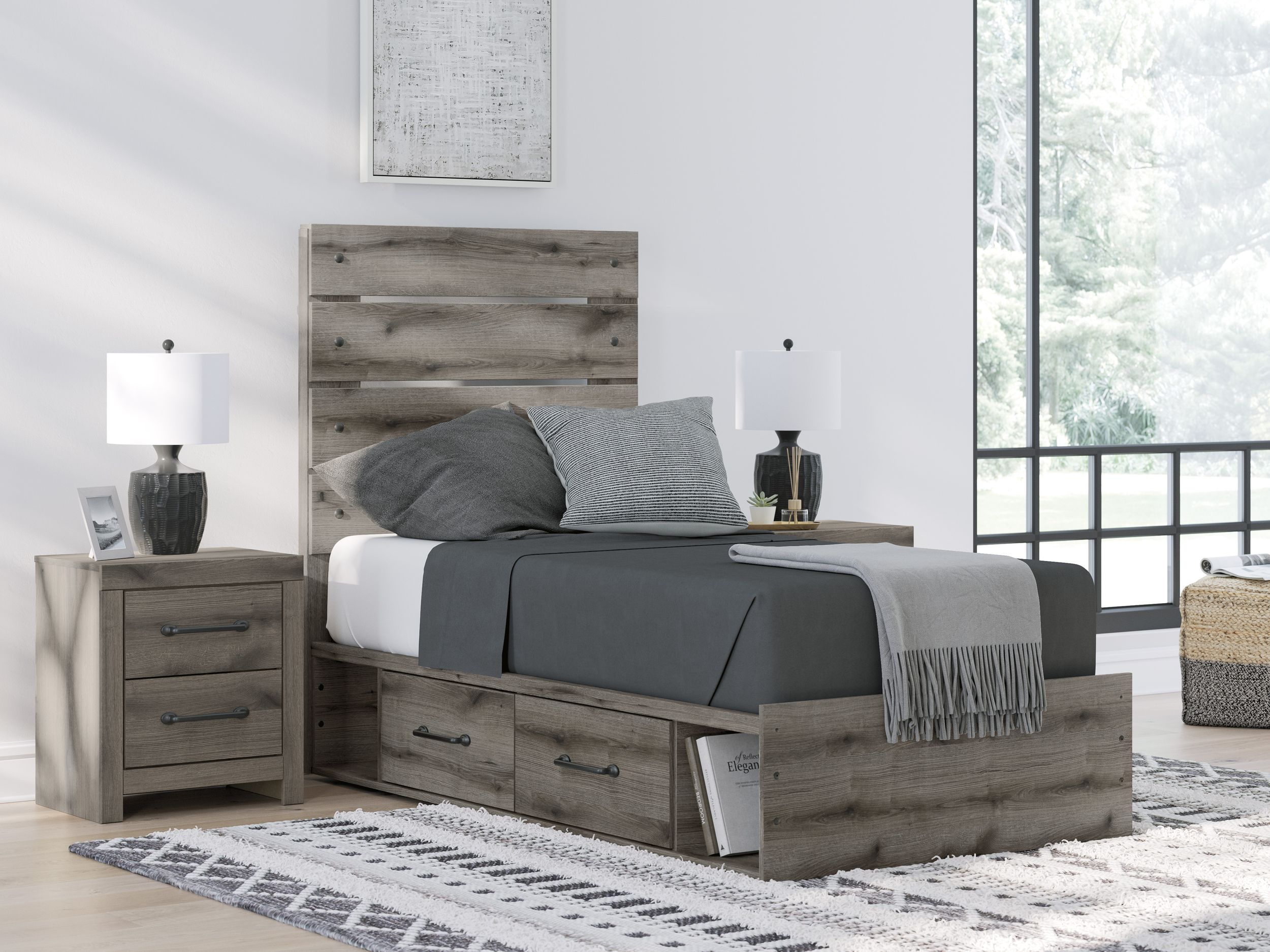 Graystorm MDF Panel Storage Bed w/2 Side Drawers, Twin Size