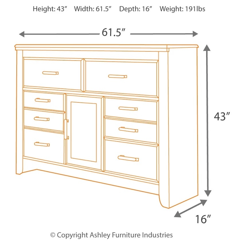Juararo Wood Dresser w/6 Drawers & Door