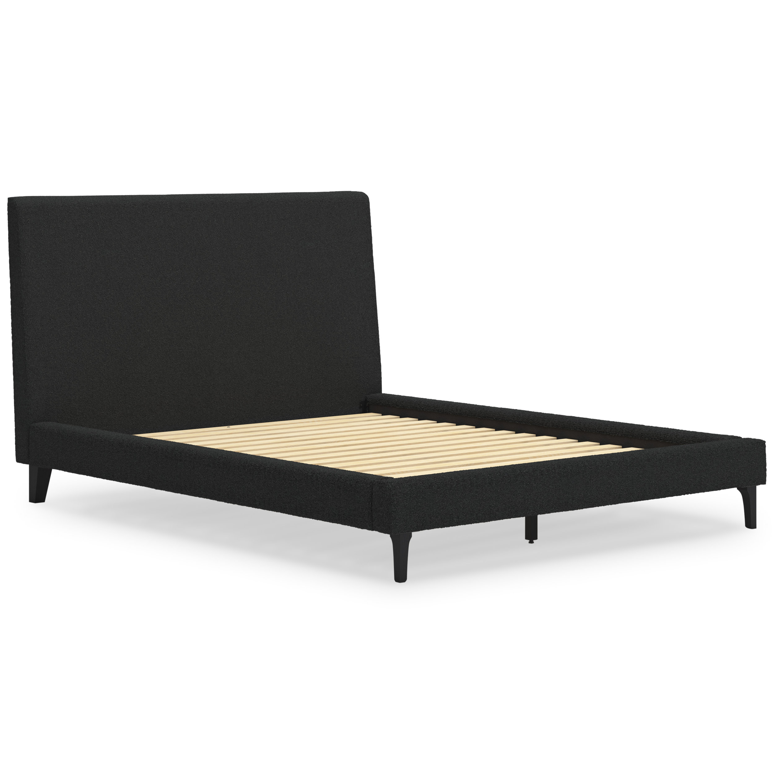 Cadmori Wood/Fabric Upholstered Panel Bed w/Roll Slats