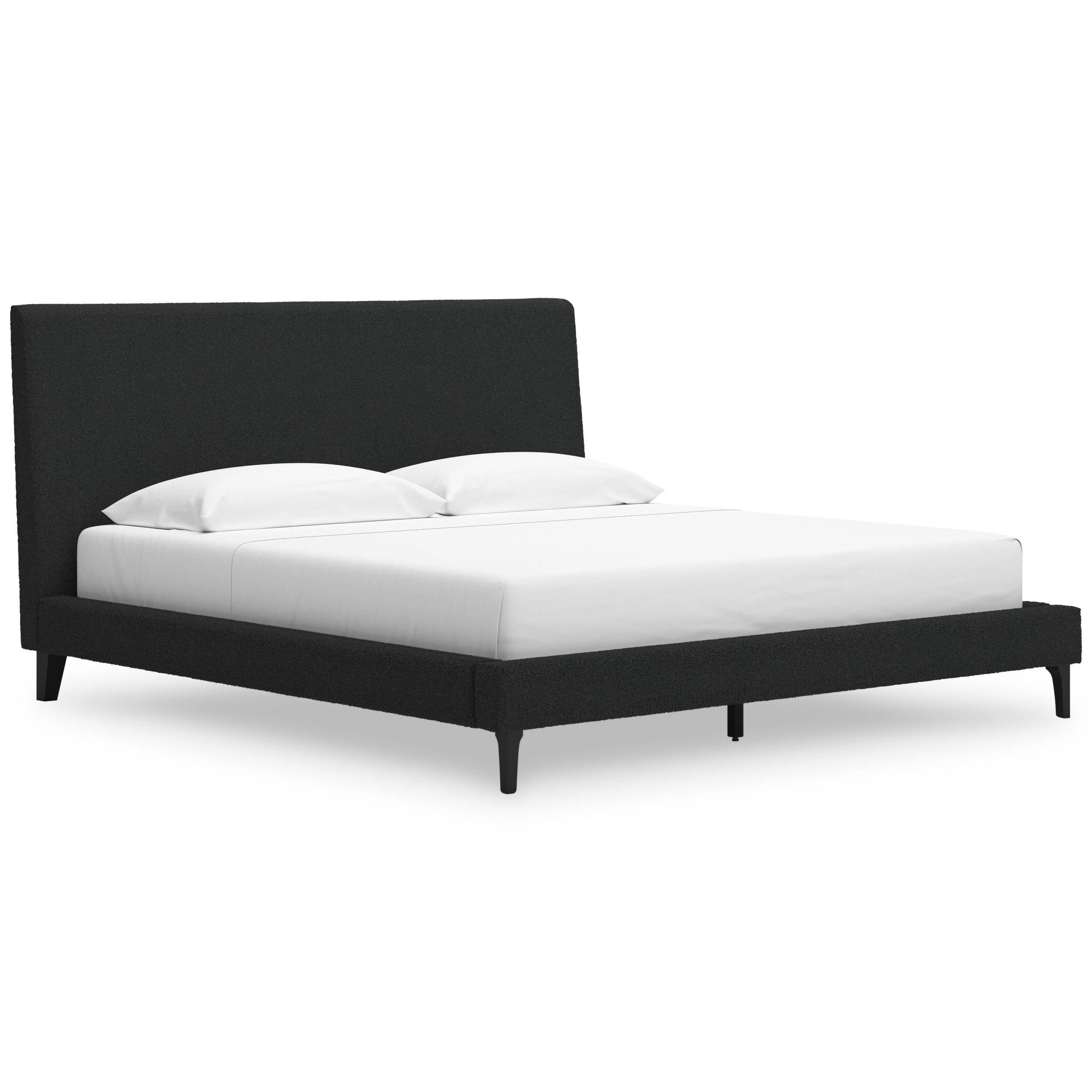 Cadmori Wood/Fabric Upholstered Panel Bed w/Roll Slats, King Size