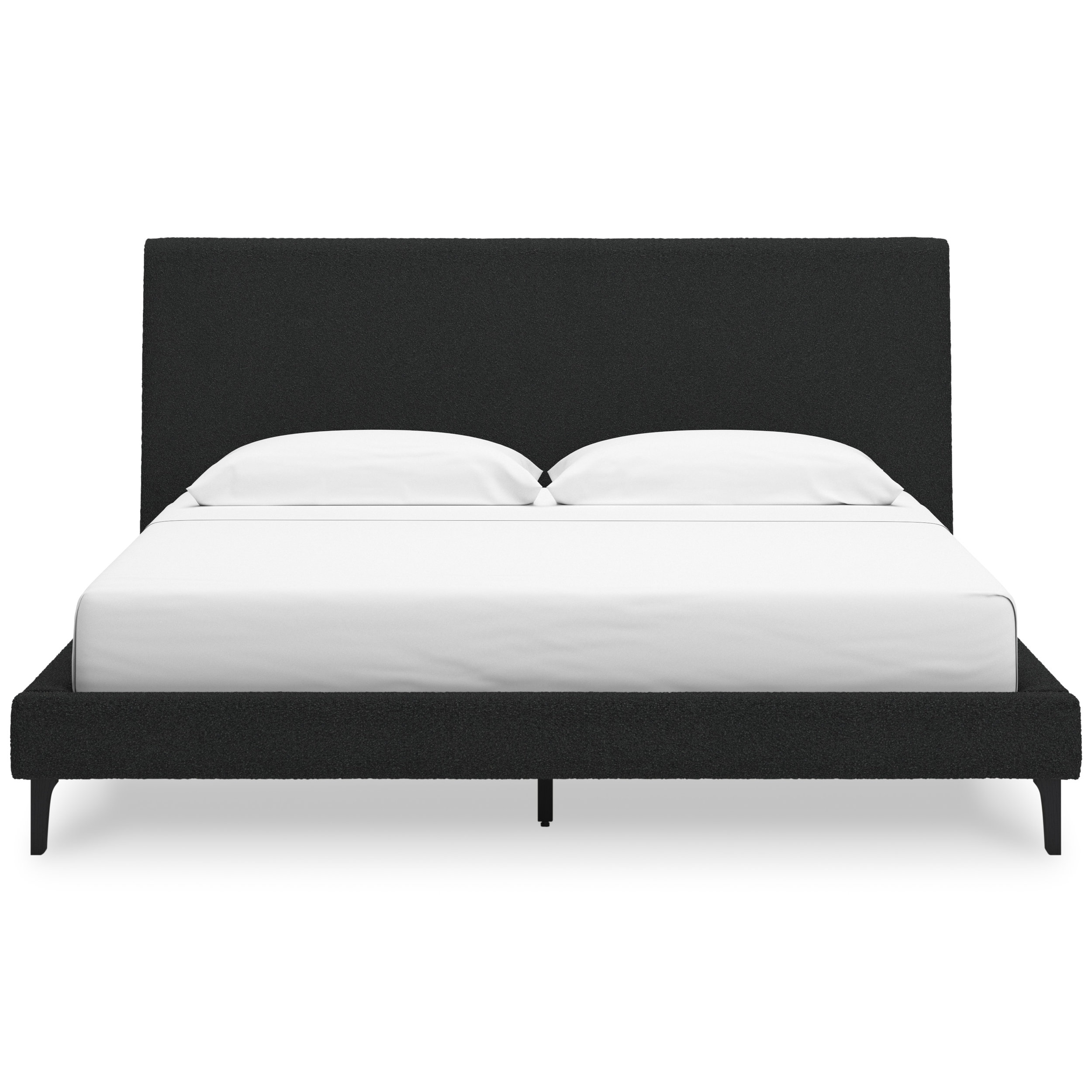 Cadmori Wood/Fabric Upholstered Panel Bed w/Roll Slats, King Size