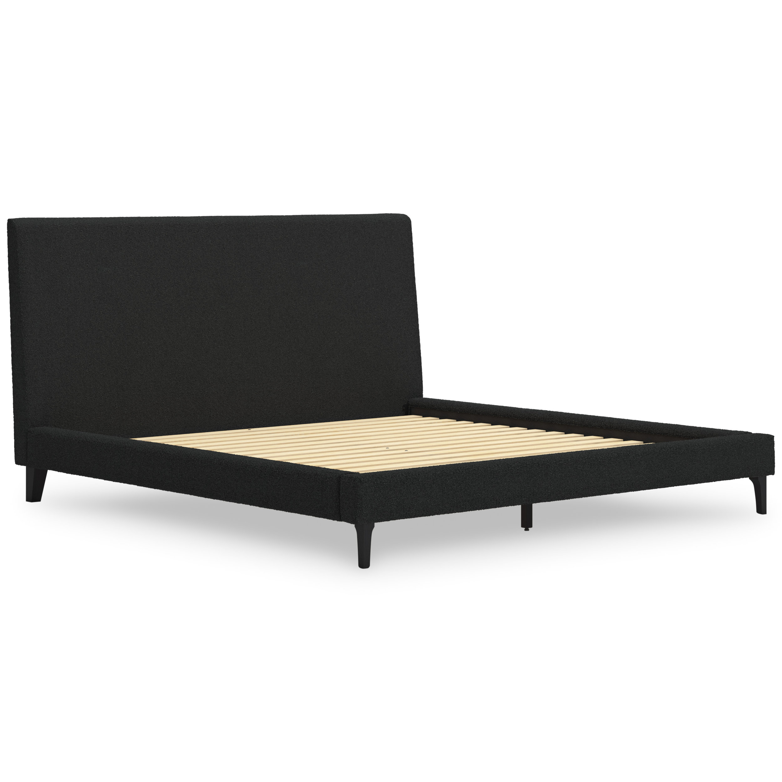 Cadmori Wood/Fabric Upholstered Panel Bed w/Roll Slats, King Size