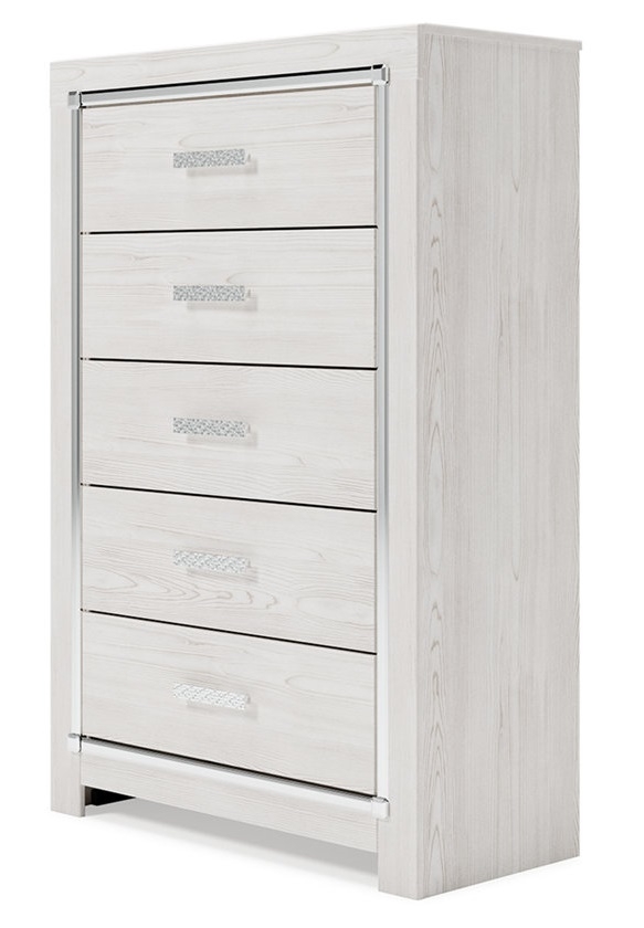 Altyra Wood Panel Bookcase Storage Bedroom Set w/LED Lighting, Queen Size