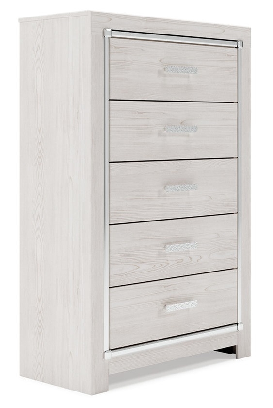 Altyra Wood Panel Bookcase Storage Bedroom Set w/LED Lighting, Queen Size