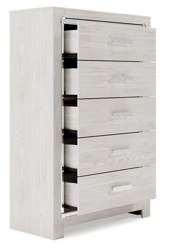Altyra Wood Panel Bookcase Bedroom Set w/LED Lighting, Queen Size