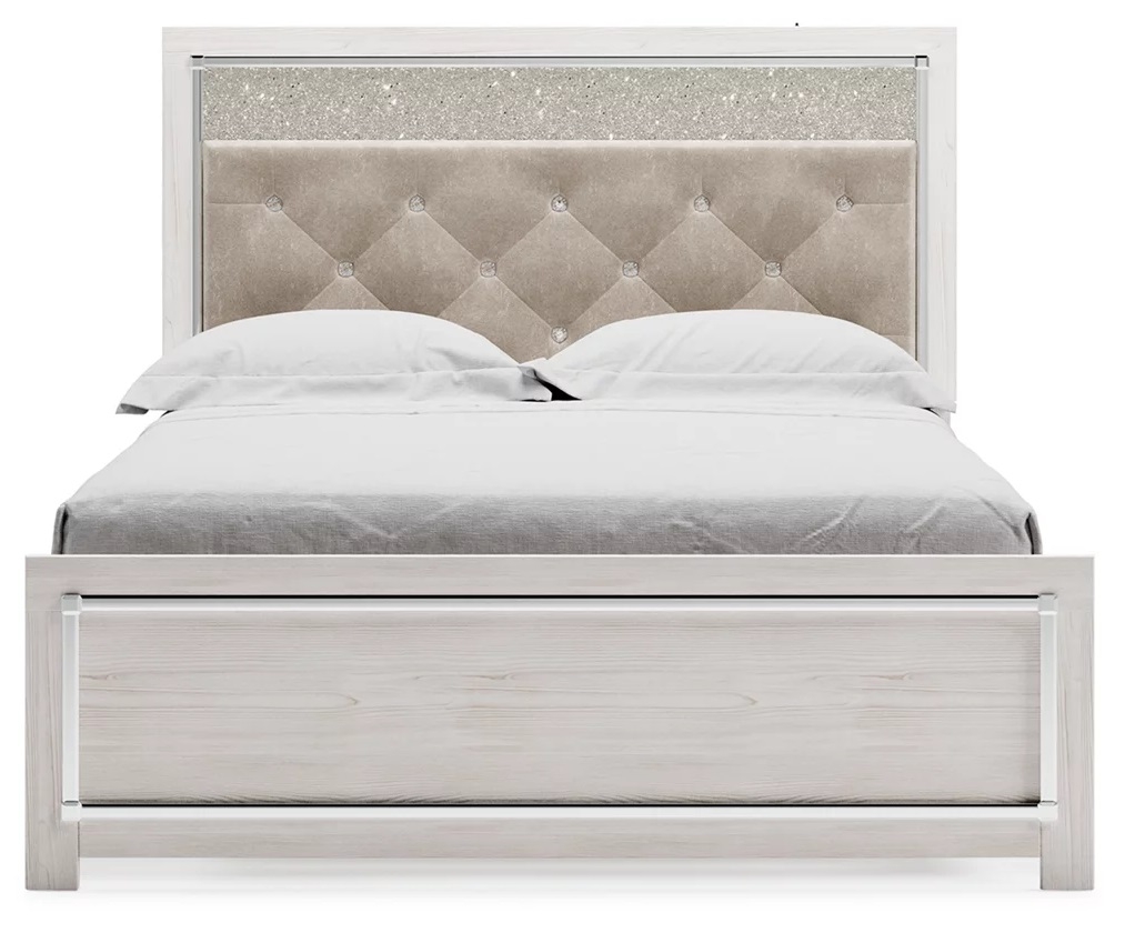 Altyra Wood Panel Bedroom Set w/LED Lighting, Queen Size
