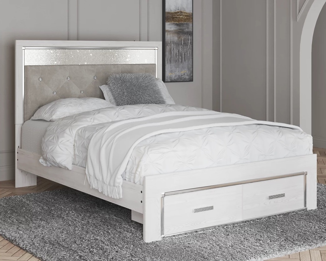 Altyra Wood Panel Storage Bedroom Set w/LED Lighting, Queen Size