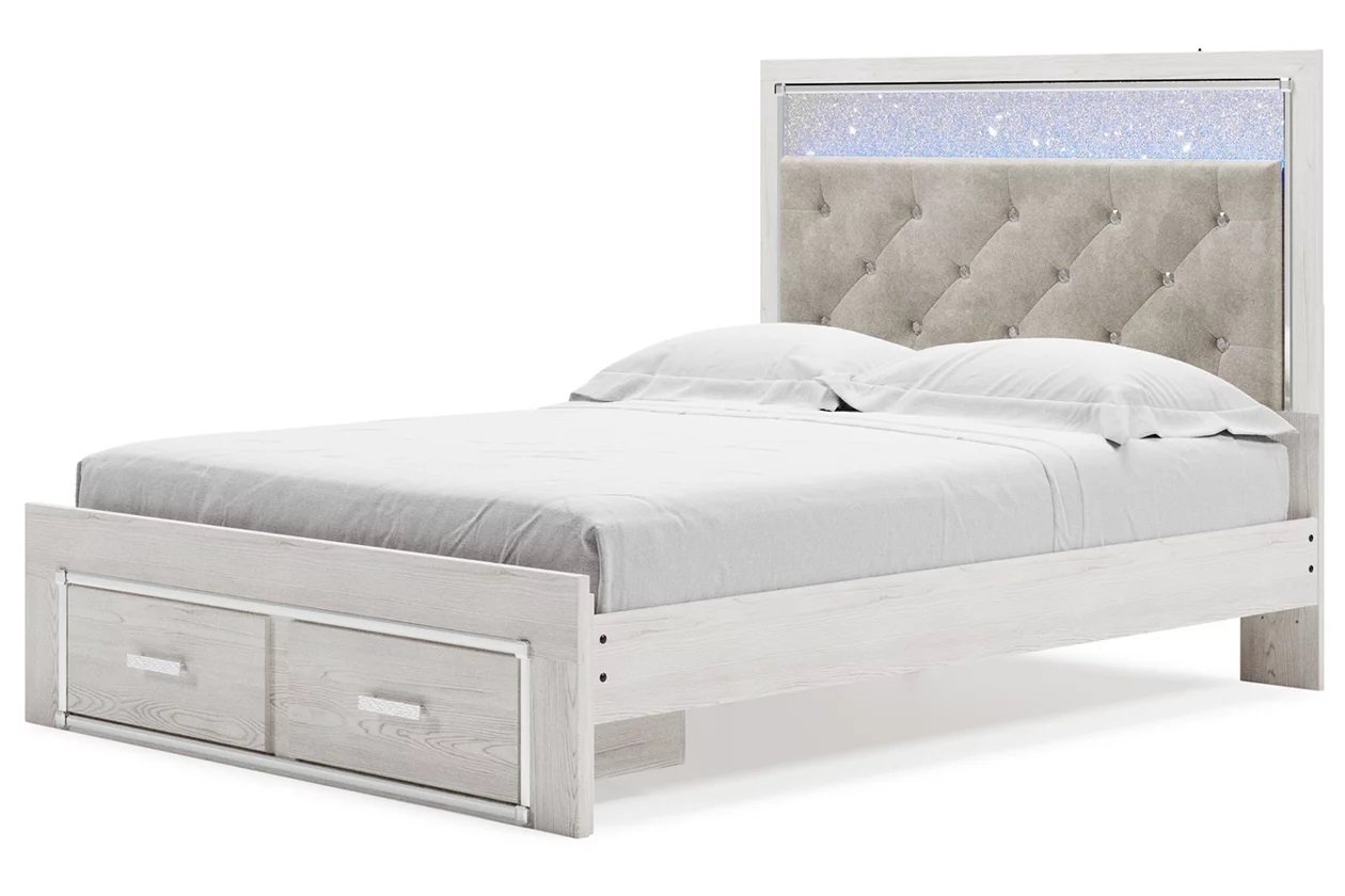 Altyra Wood Panel Storage Bedroom Set w/LED Lighting, Queen Size