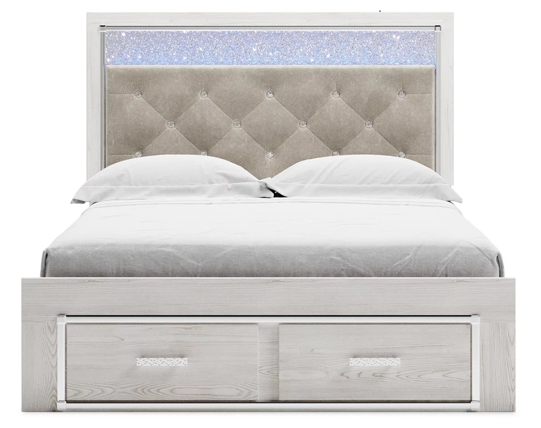 Altyra Wood Panel Storage Bedroom Set w/LED Lighting, Queen Size