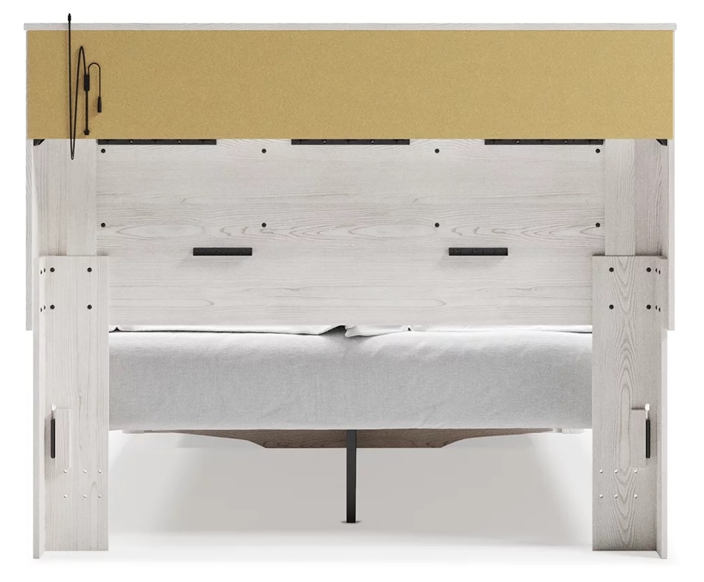 Altyra Wood Storage Panel Bed w/LED Bookcase Headboard, Queen Size