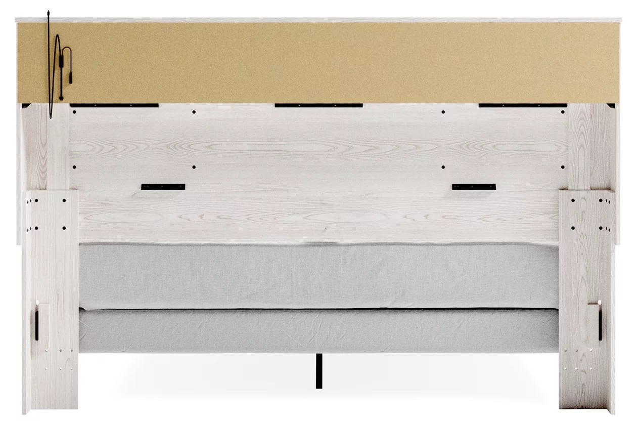 Altyra Wood Panel Bookcase Bedroom Set w/LED Lighting, Queen Size