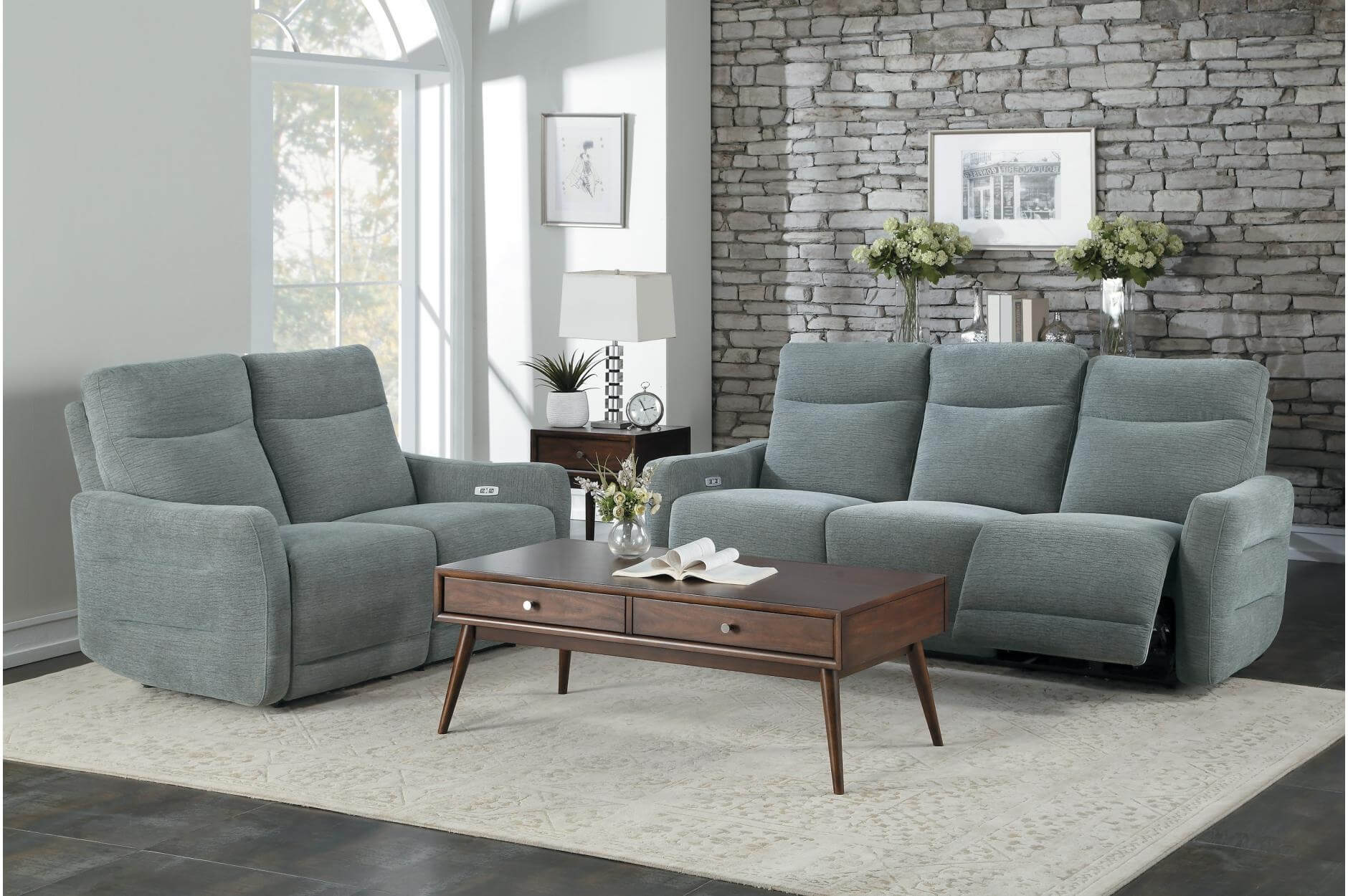 Edition Fabric Power Double Lay Flat Reclining Living Room Set by Homelegance