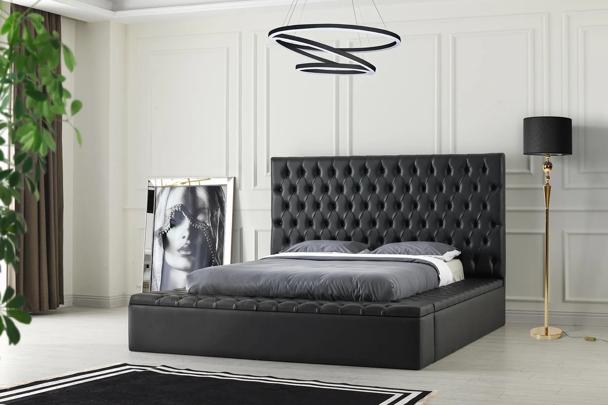 SM Landmark Tufted Vinyl Storage Platform King Size Bed