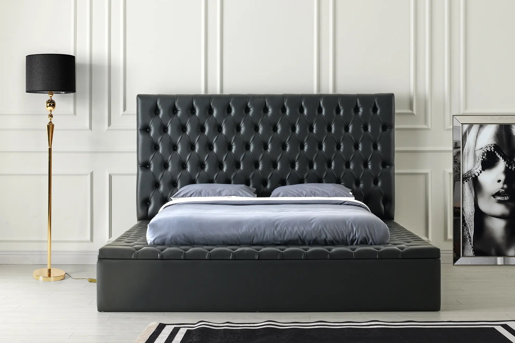 SM Landmark Tufted Vinyl Storage Platform King Size Bed
