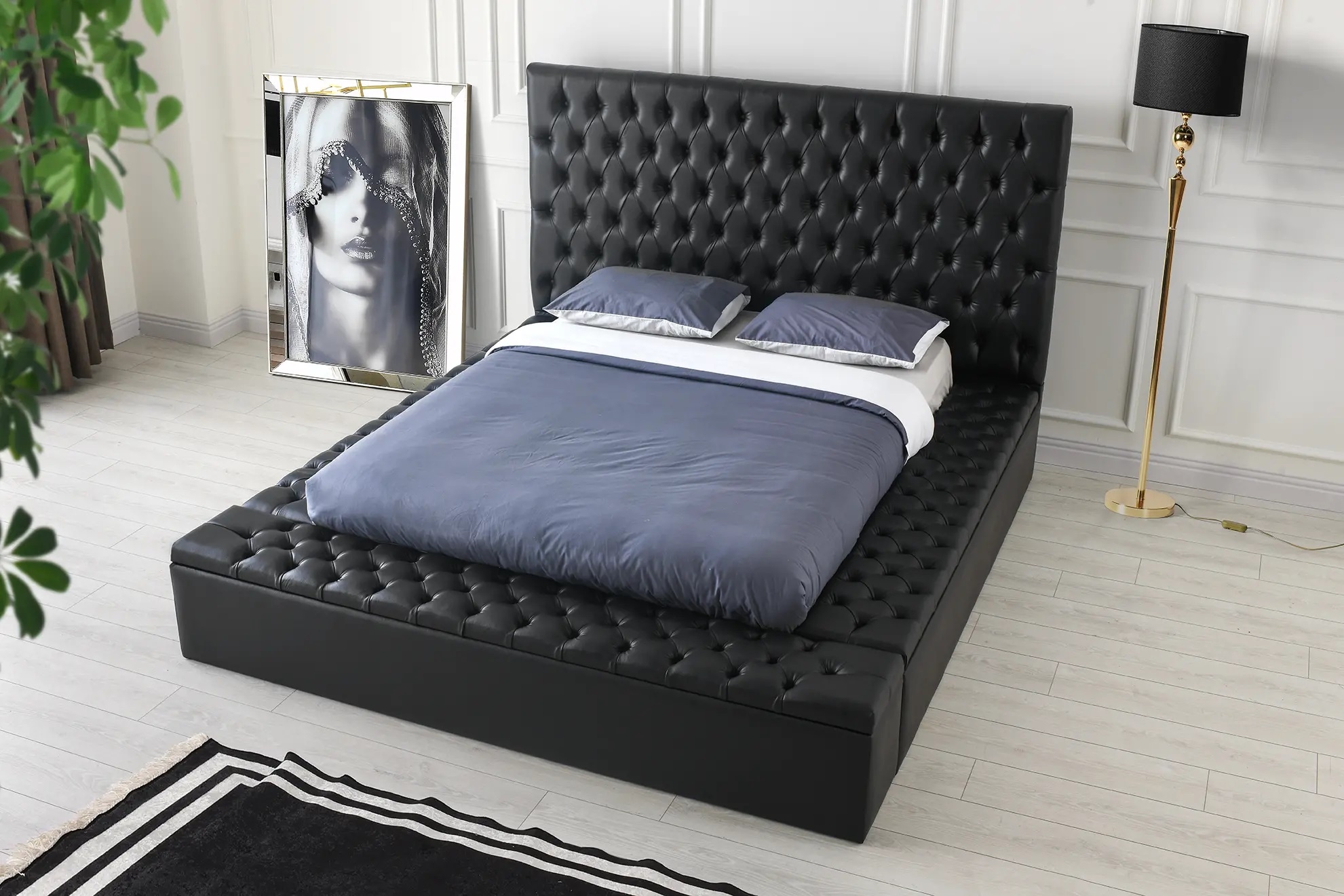 SM Landmark Tufted Vinyl Storage Platform King Size Bed