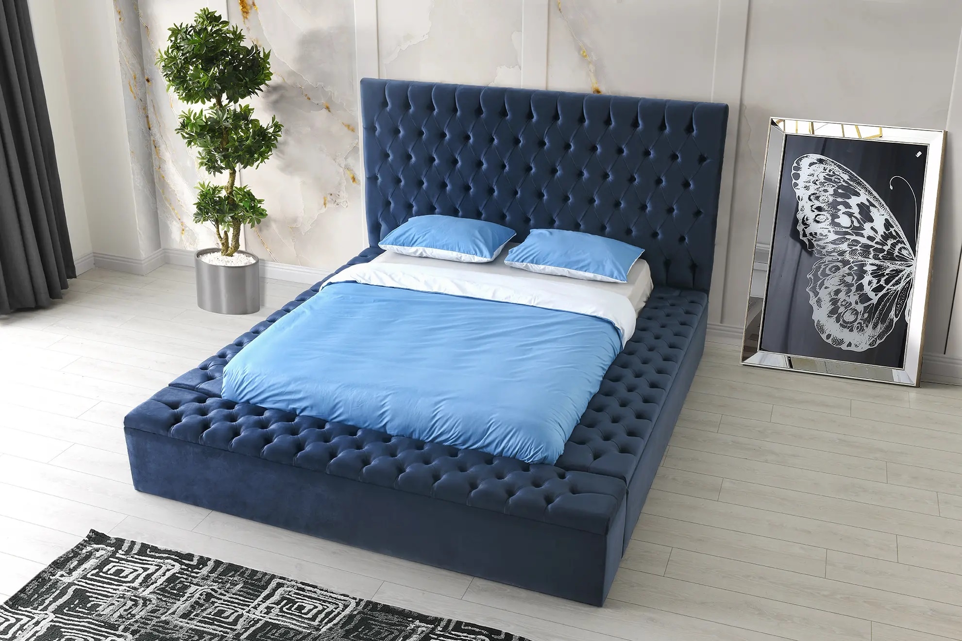 SM Landmark Tufted Fabric Storage Platform Queen Size Bed