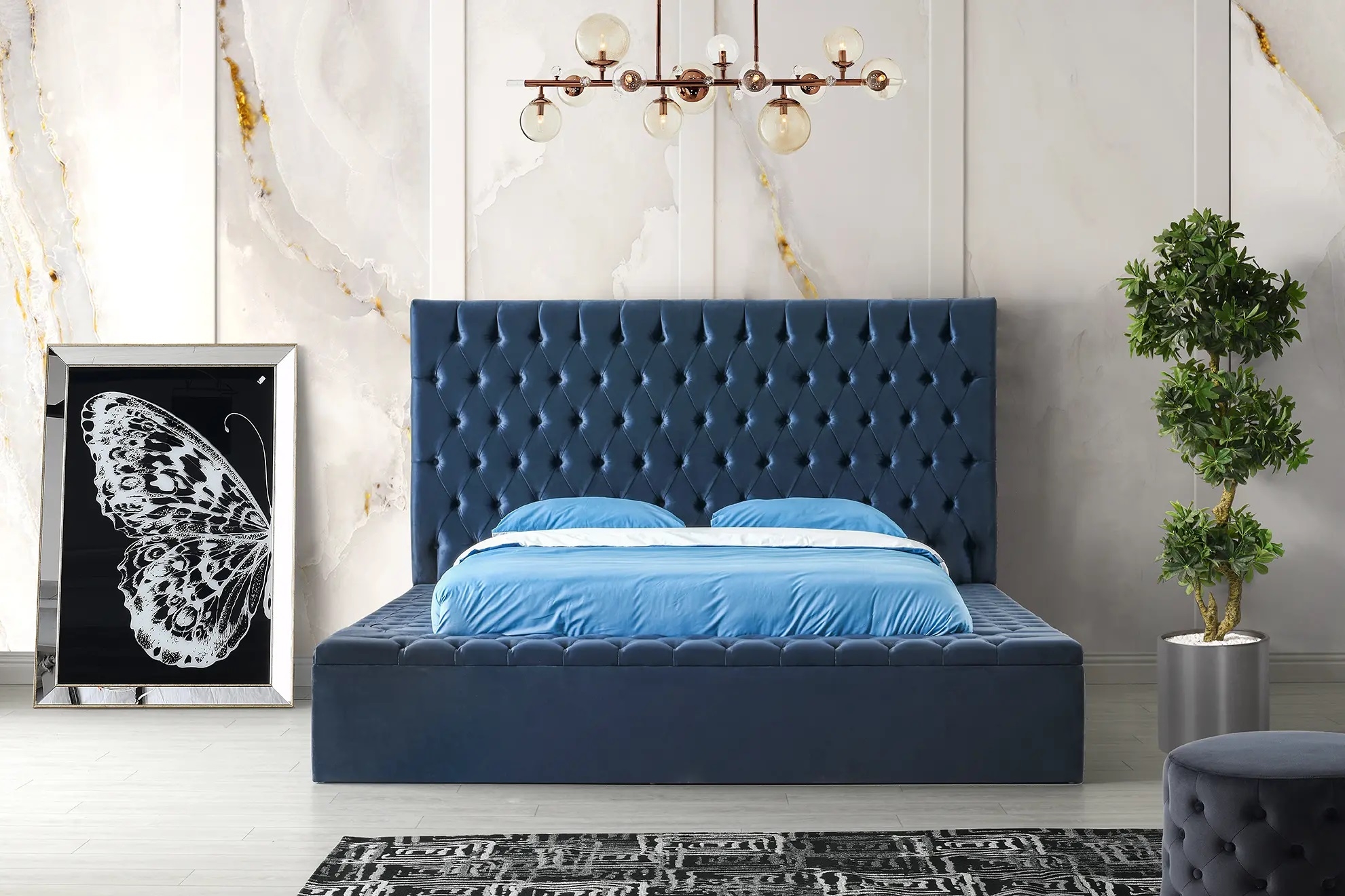 SM Landmark Tufted Fabric Storage Platform King Size Bed