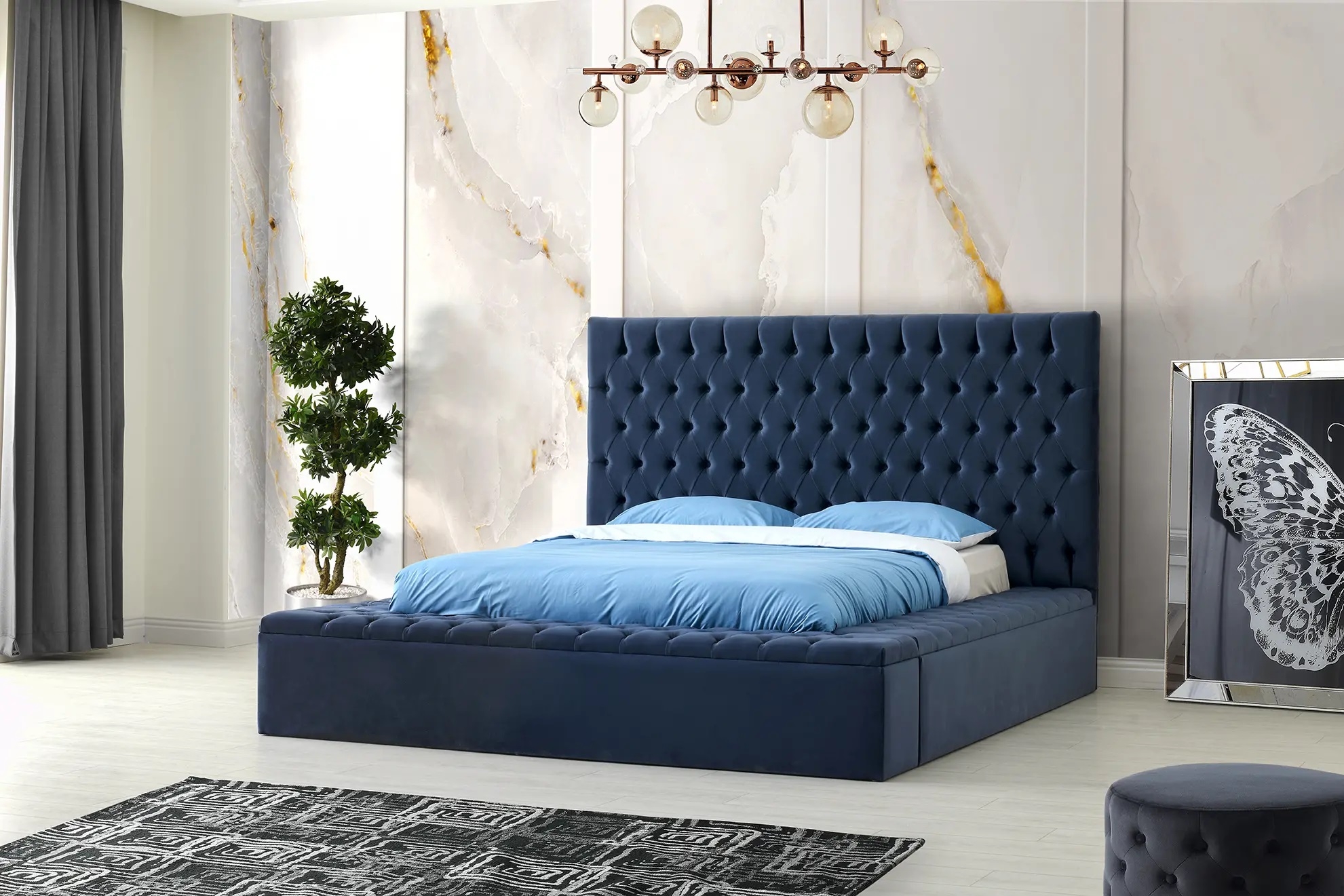 SM Landmark Tufted Fabric Storage Platform Queen Size Bed