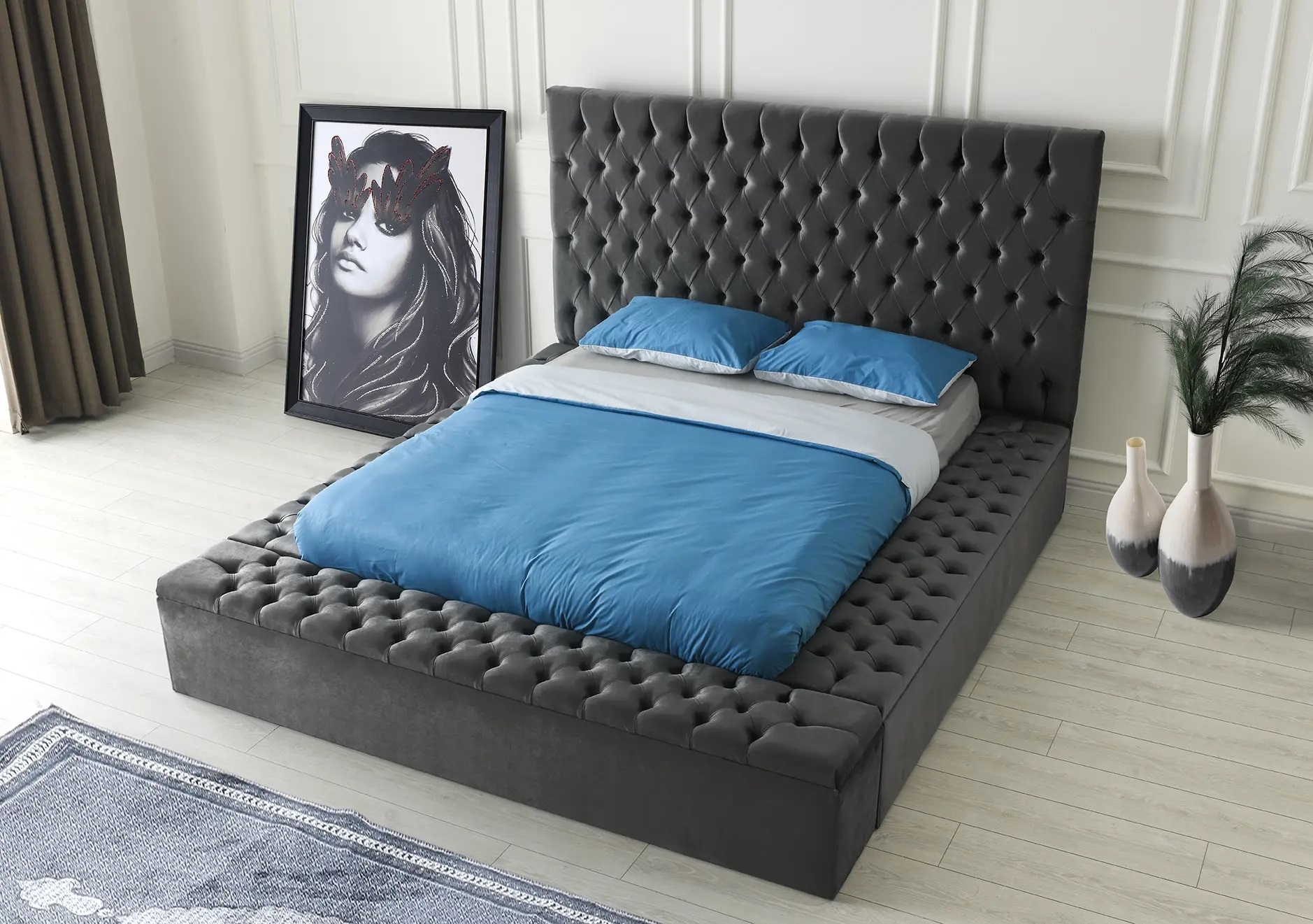 SM Landmark Tufted Fabric Storage Platform King Size Bed