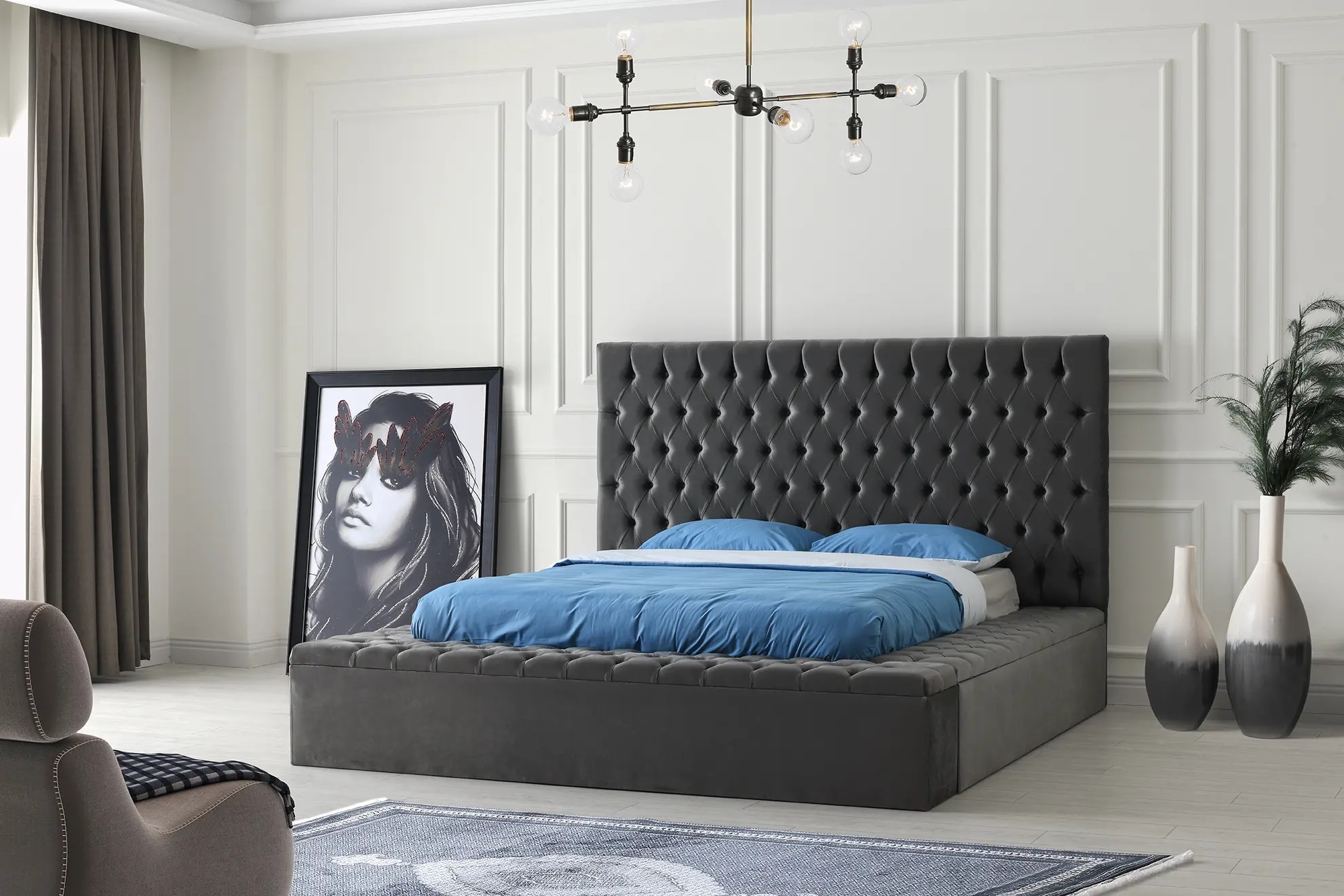 SM Landmark Tufted Fabric Storage Platform King Size Bed