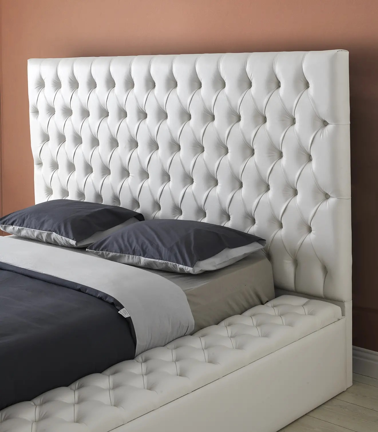 SM Landmark Tufted Vinyl Storage Platform Queen Size Bed