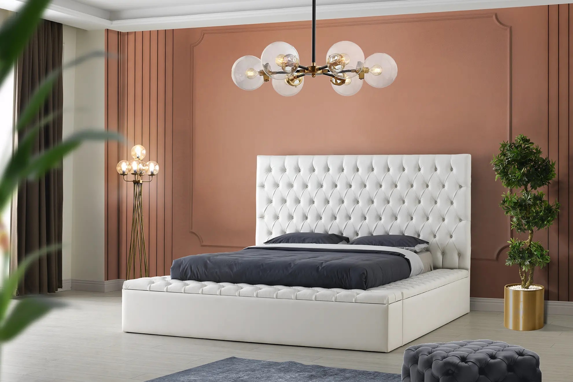 SM Landmark Tufted Vinyl Storage Platform King Size Bed