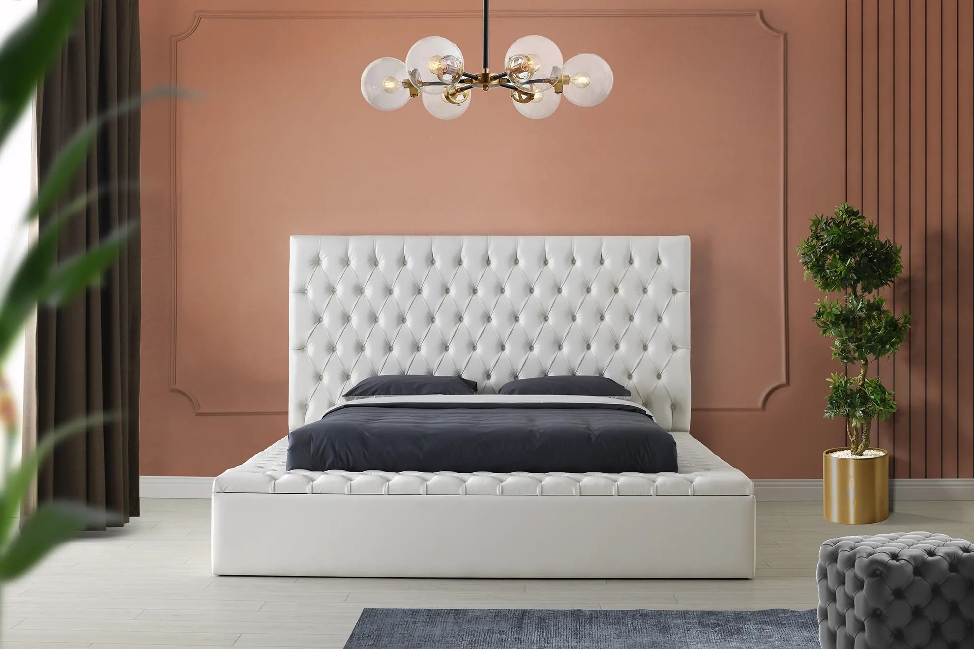 SM Landmark Tufted Vinyl Storage Platform King Size Bed