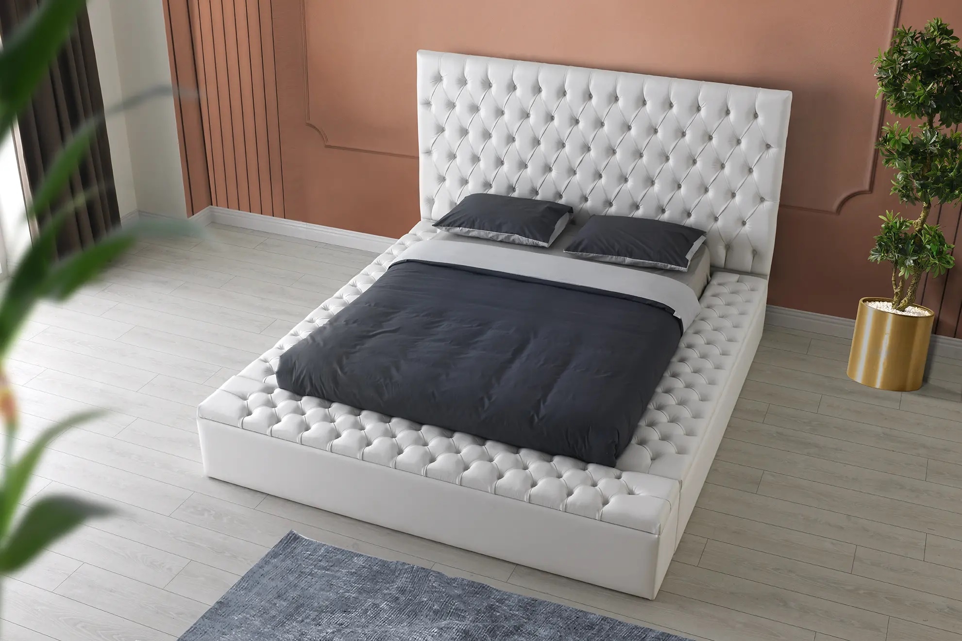 SM Landmark Tufted Vinyl Storage Platform Queen Size Bed