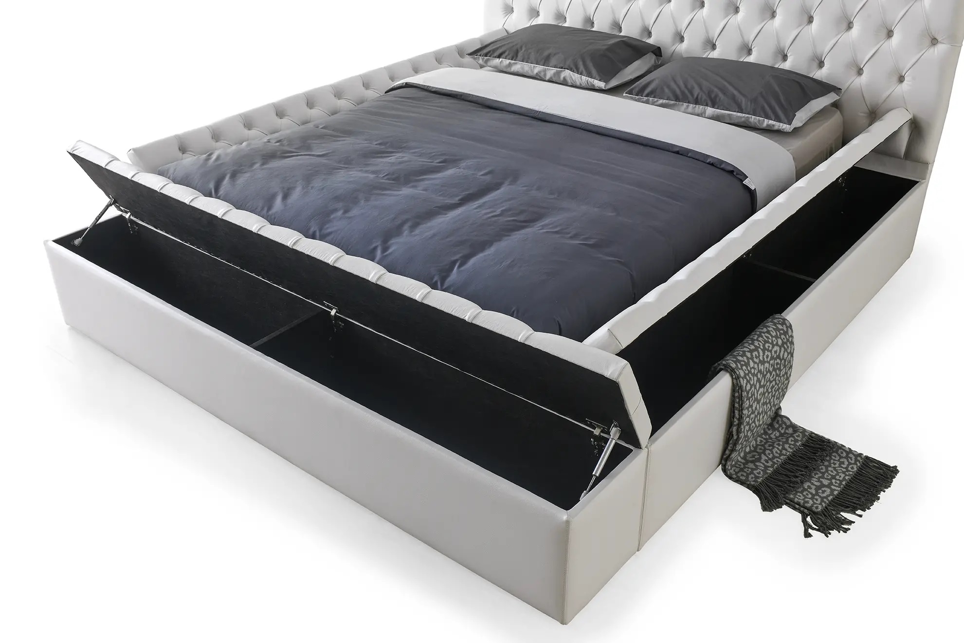 SM Landmark Tufted Vinyl Storage Platform Queen Size Bed