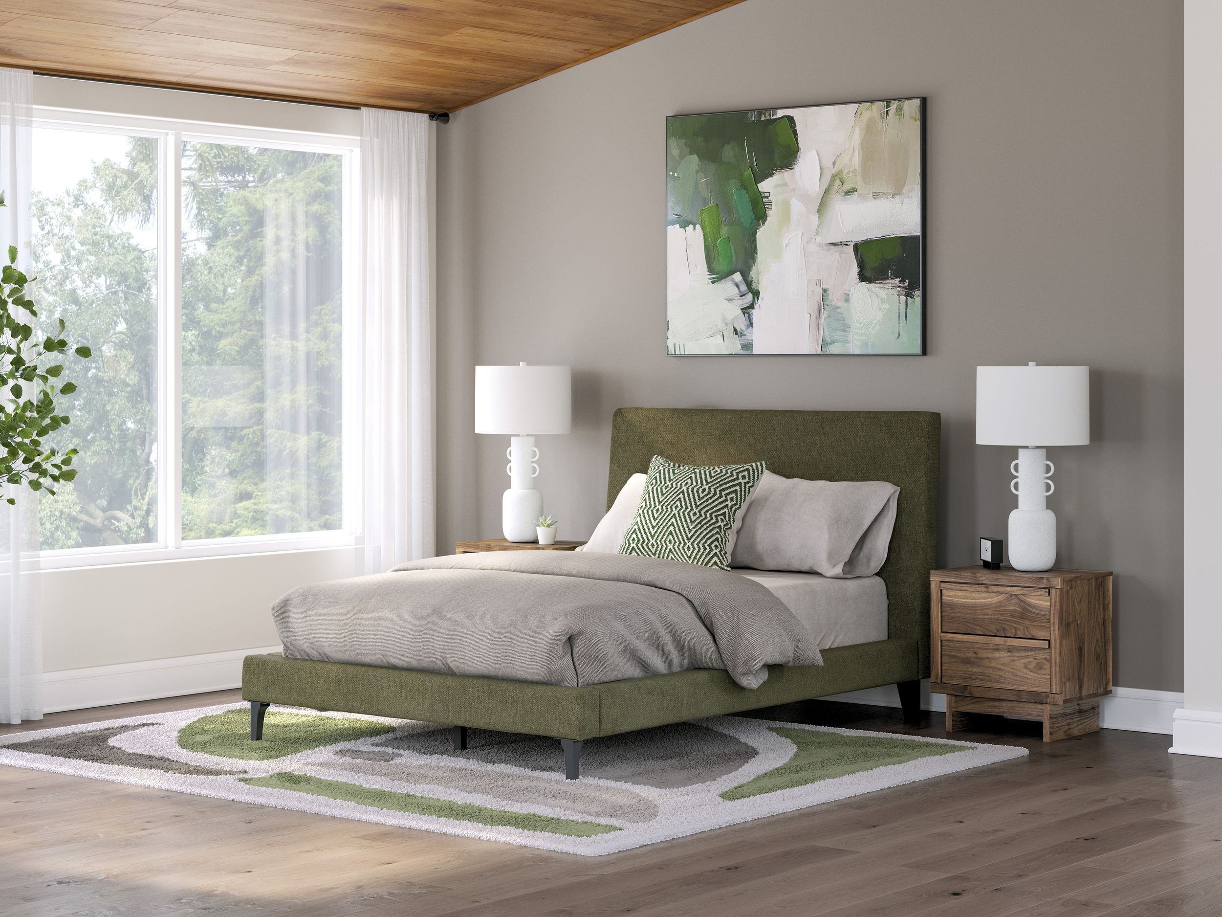 Chirason Upholstered Panel Bed w/Roll Slats